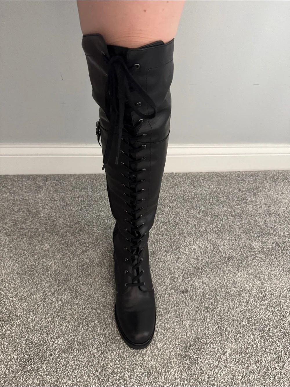 Via Spiga Black Over-the-Knee Lace-Up Boots